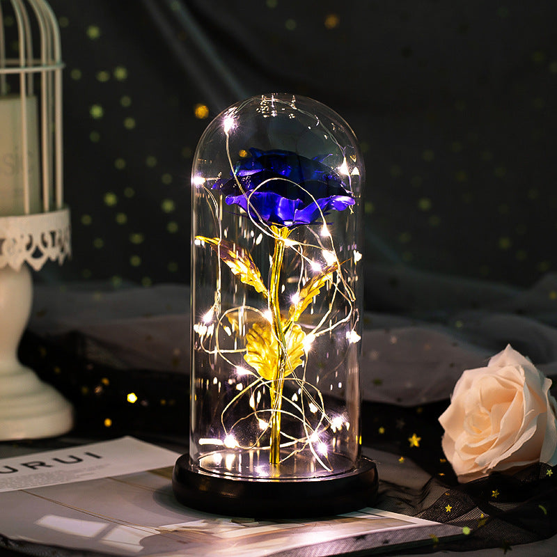 Enchanted Forever Rose Flower in Glass LED Light Decoration