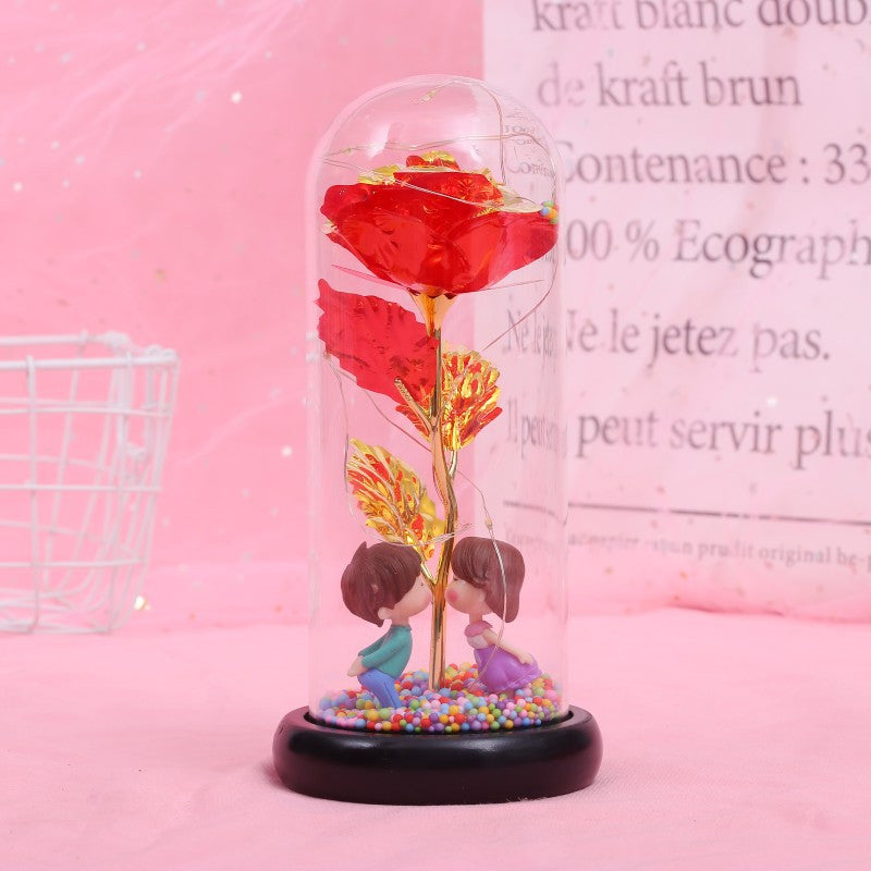 Enchanted Forever Rose Flower in Glass LED Light Decoration